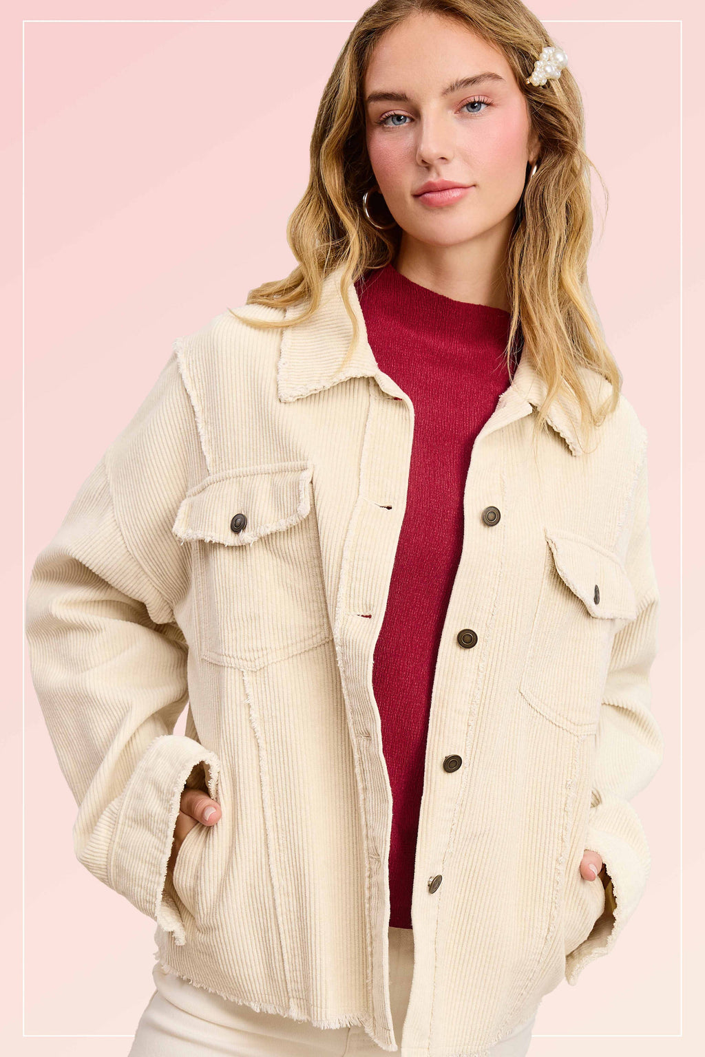 JKT1782-Washed Corduroy Oversized Button Down Jacket