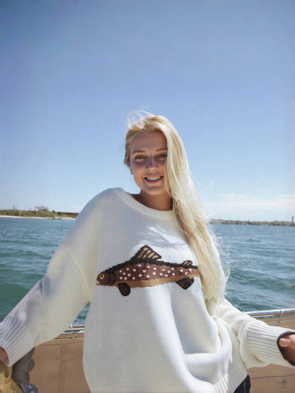 Sardine trout fish knit sweater relaxed pullover 4 colors