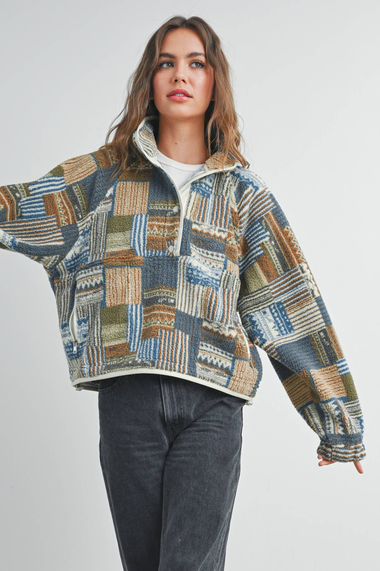 The Gabe Vintage Patchwork Print Multicolor Fleece Sweatshirt