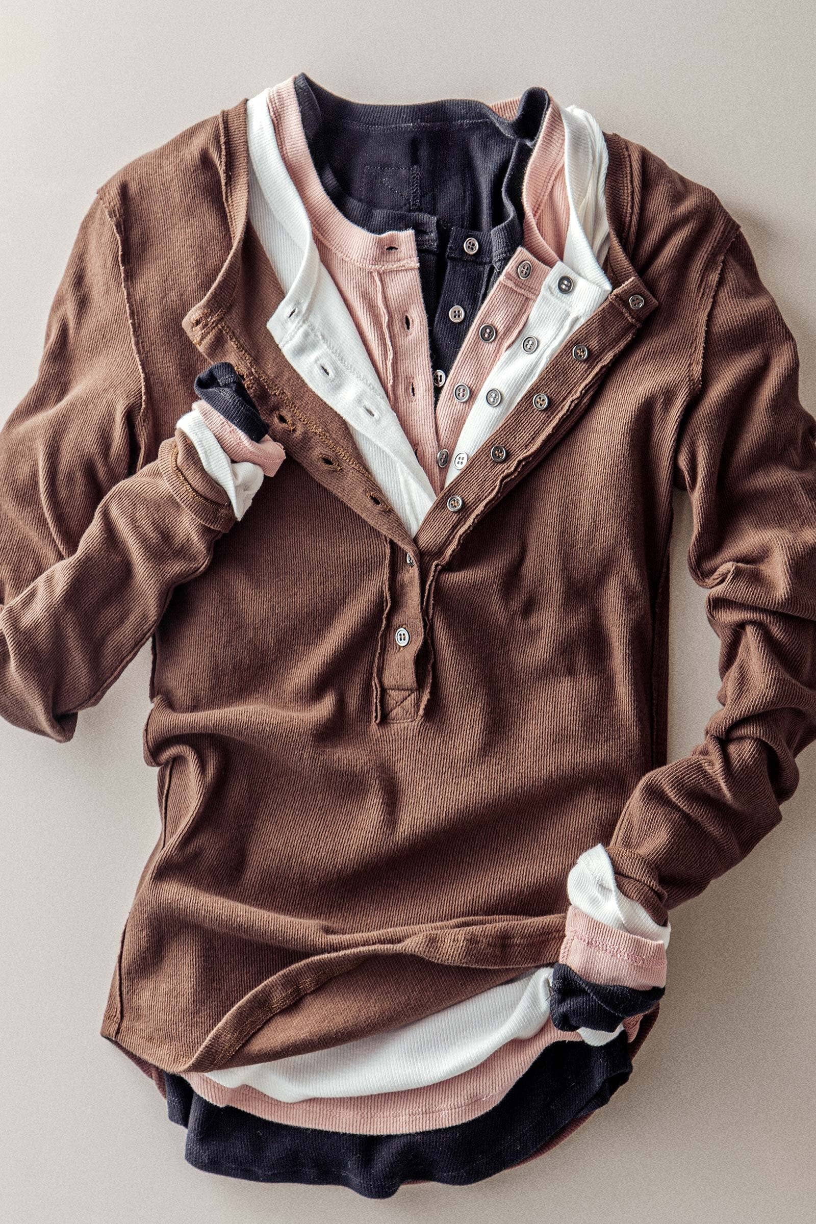 The Darla Ribbed Henley Long Sleeve Top