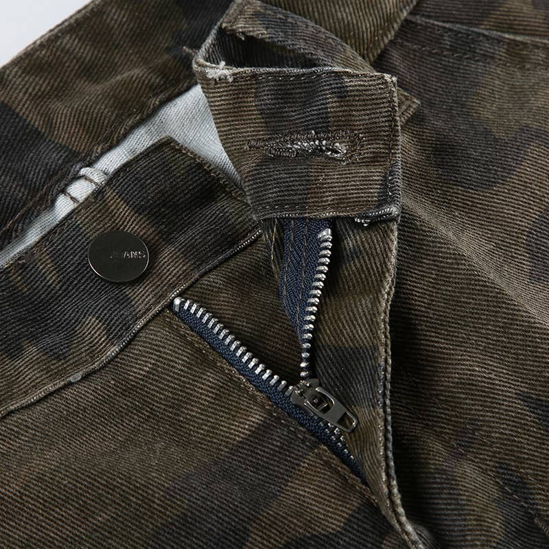 Camouflag wide-leg Jeans straight denim pants