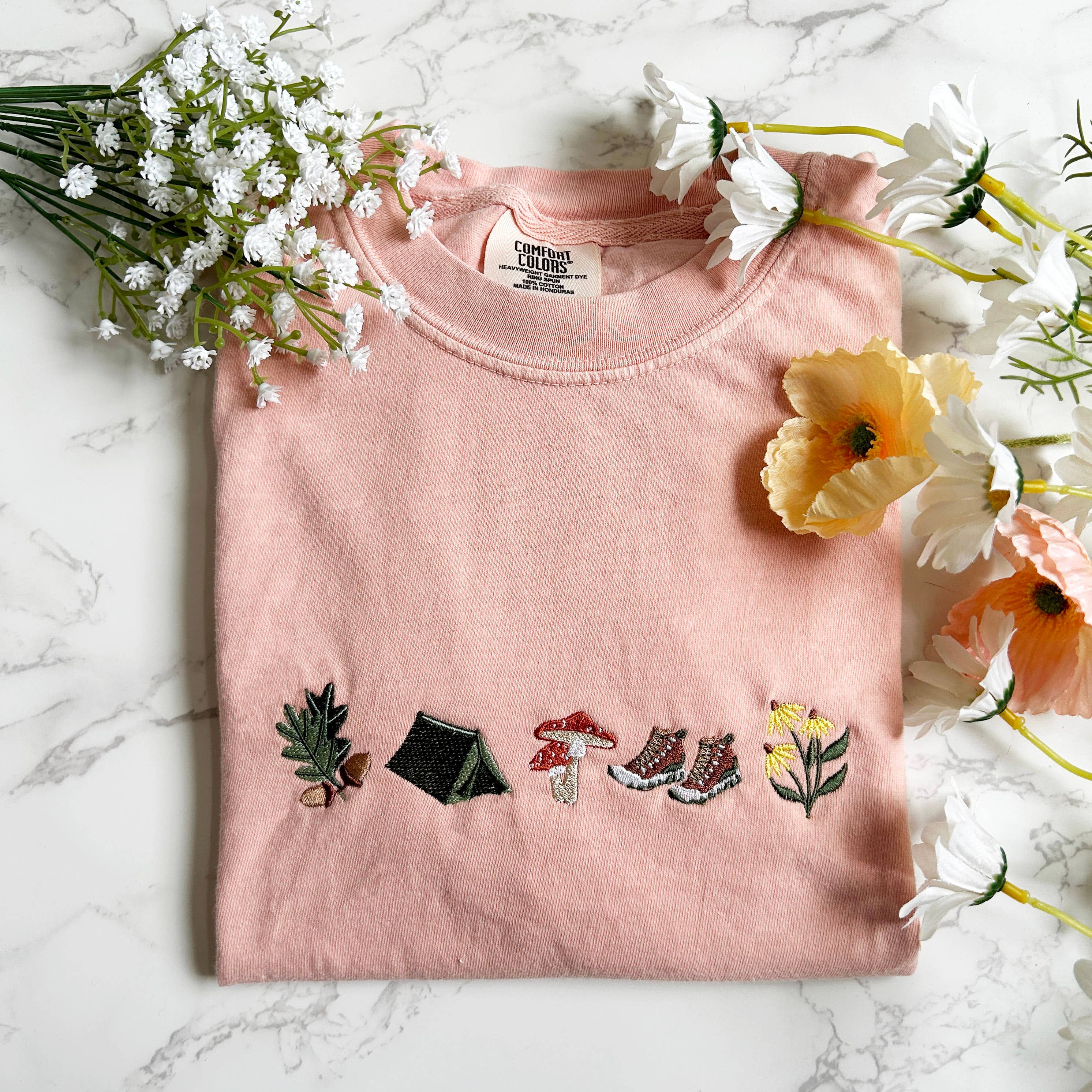 Embroidered Camping Mushroom Outdoorsy Plant Tshirt