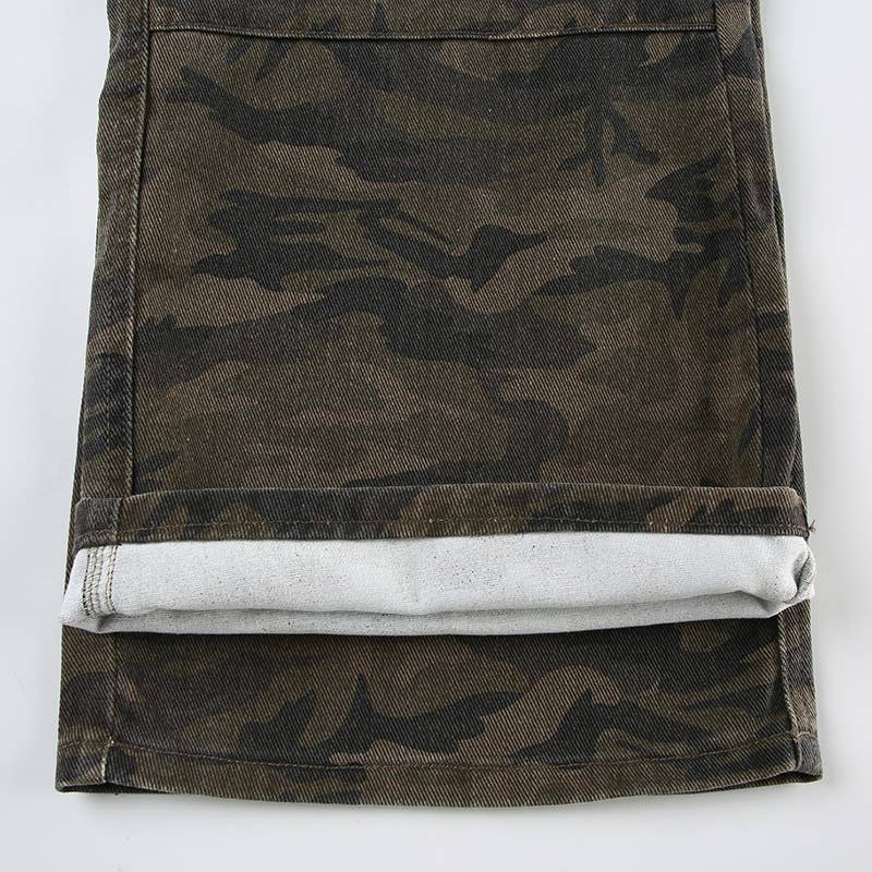 Camouflag wide-leg Jeans straight denim pants