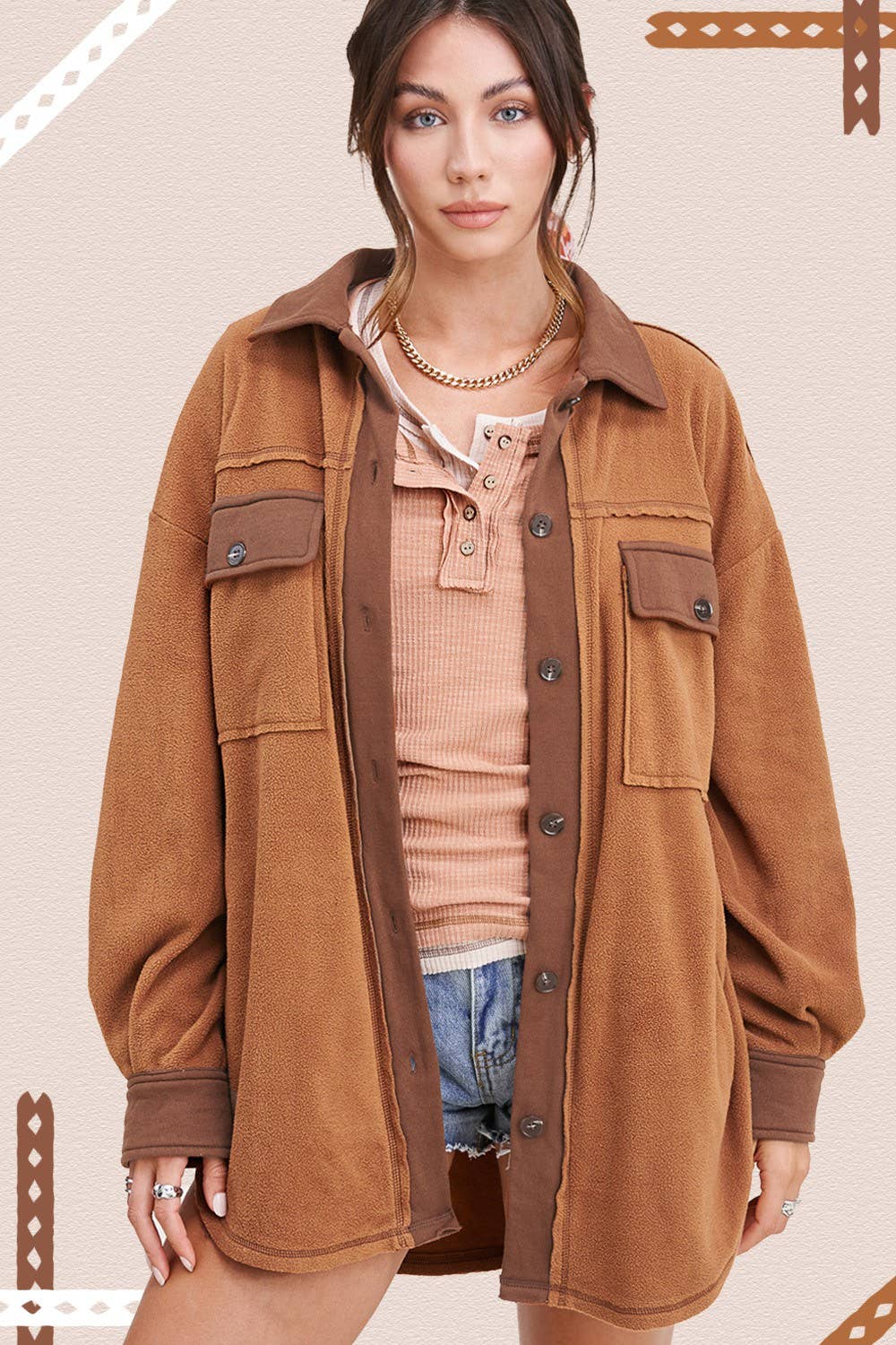 JKT1711-Soft Brushed Button Down Long Sleeve Fleece Shacket