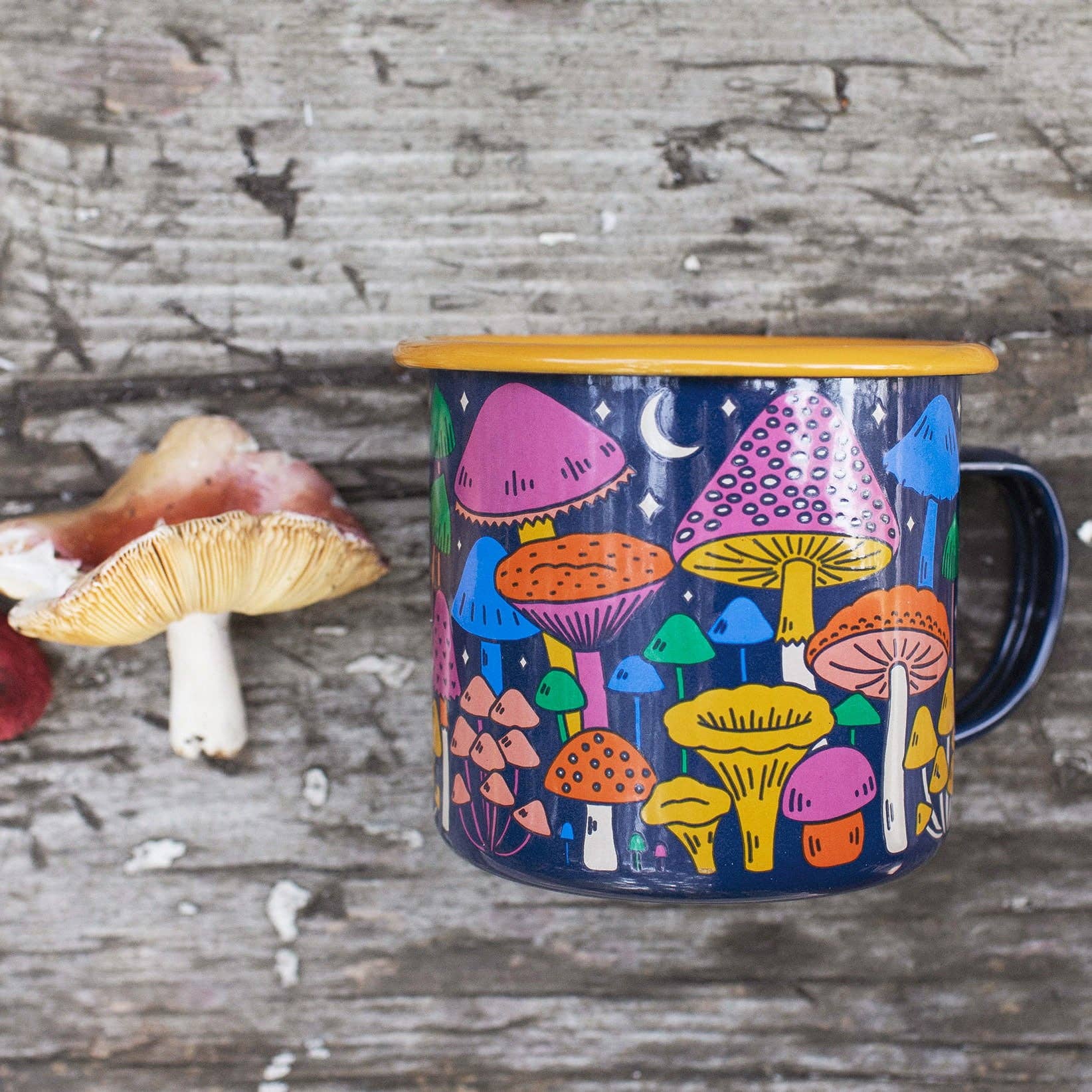 Enamelware Coffee & Camp Mug | Midnight Mushroom | 16 Oz