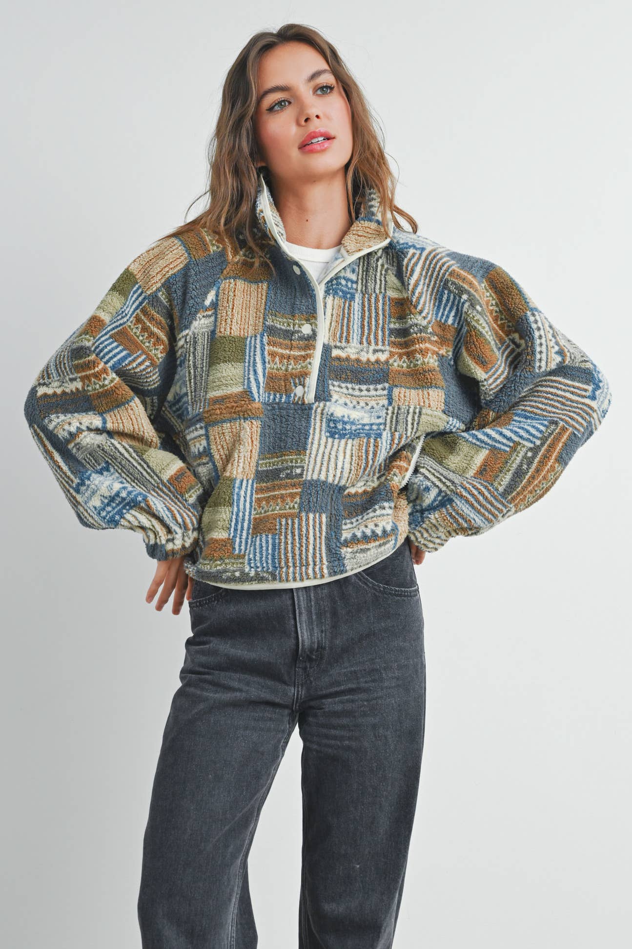 The Gabe Vintage Patchwork Print Multicolor Fleece Sweatshirt