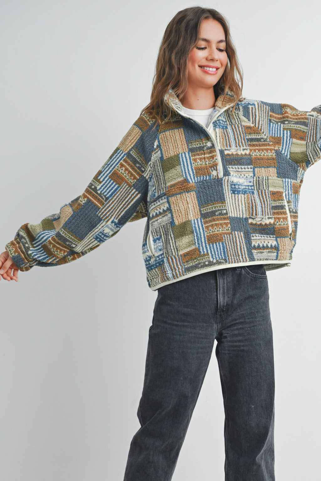 The Gabe Vintage Patchwork Print Multicolor Fleece Sweatshirt
