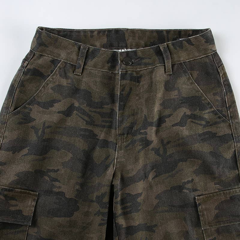 Camouflag wide-leg Jeans straight denim pants