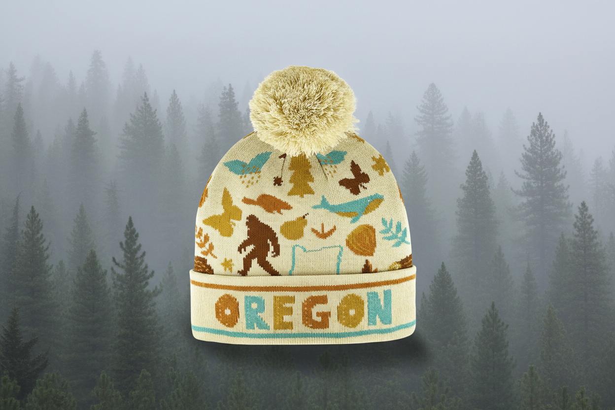 Oregon Adventure Knit Beanie – Bigfoot Forest Wildlife Outdoor Winter Hat