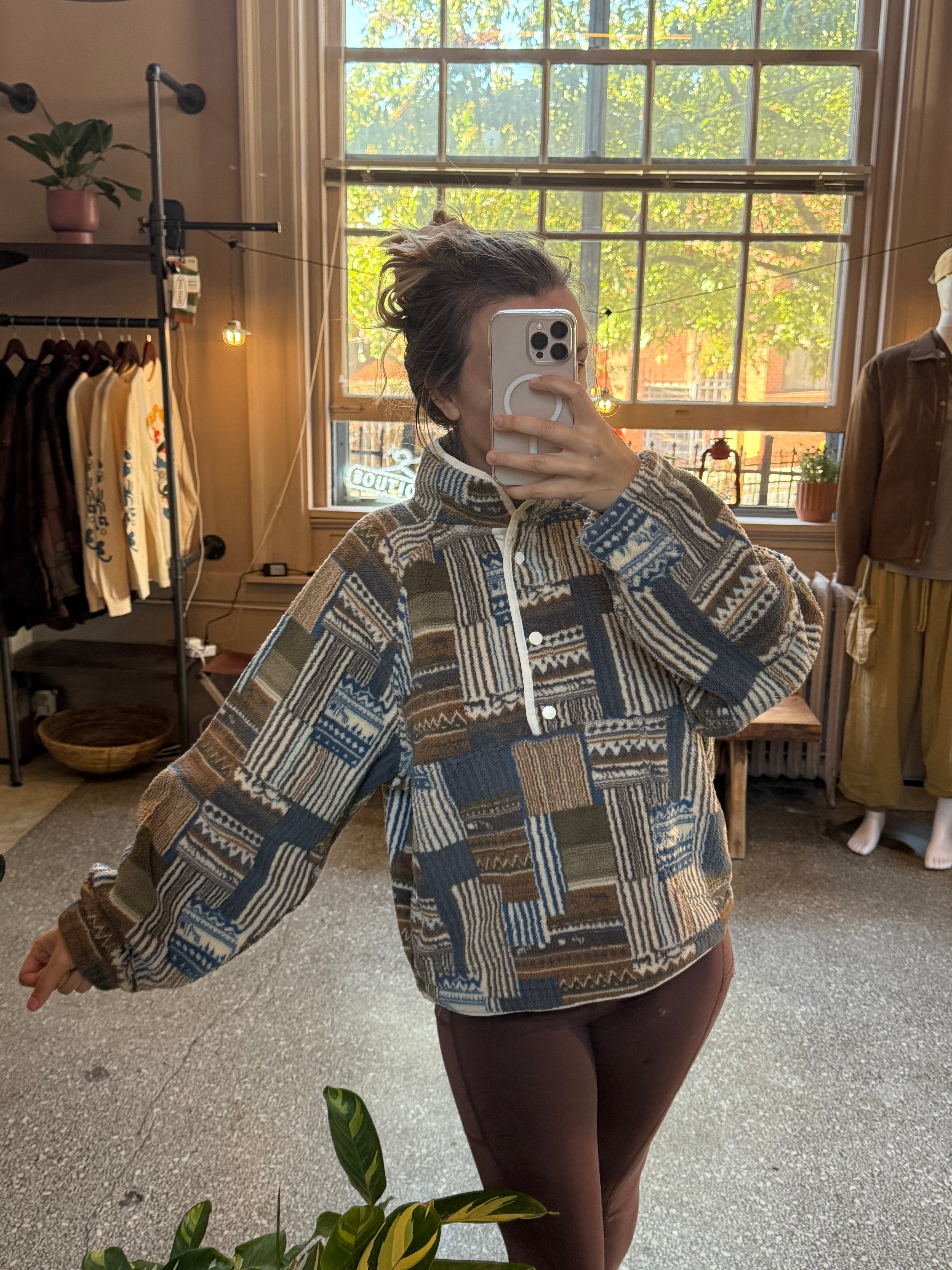 The Gabe Vintage Patchwork Print Multicolor Fleece Sweatshirt