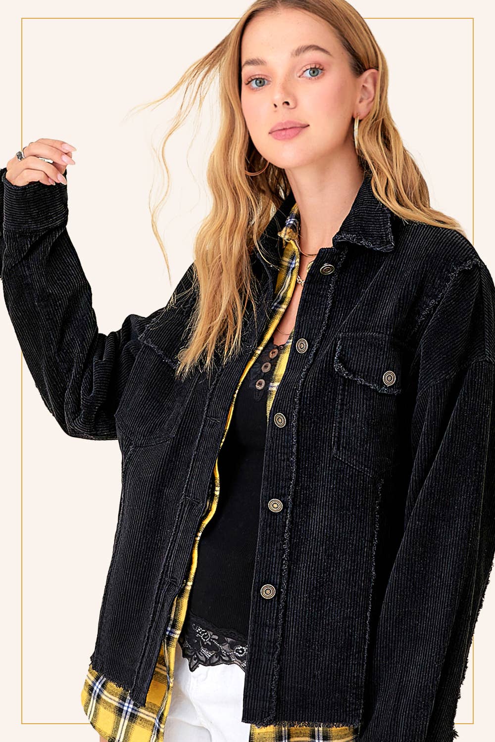 JKT1782-Washed Corduroy Oversized Button Down Jacket