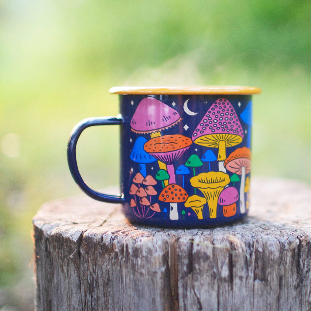 Enamelware Coffee & Camp Mug | Midnight Mushroom | 16 Oz