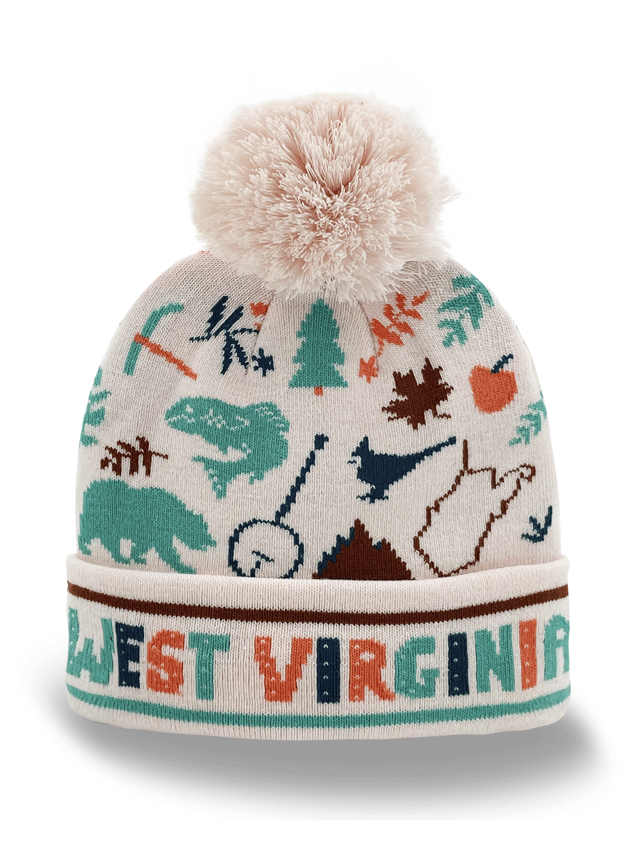 West Virginia Knit Beanie Winter Hat with Pom Pom | Appalachian Souvenir Gift
