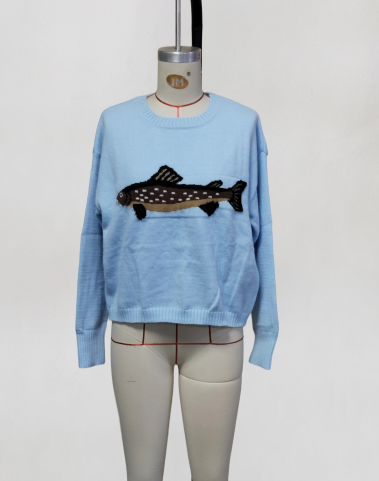 Sardine trout fish knit sweater relaxed pullover 4 colors