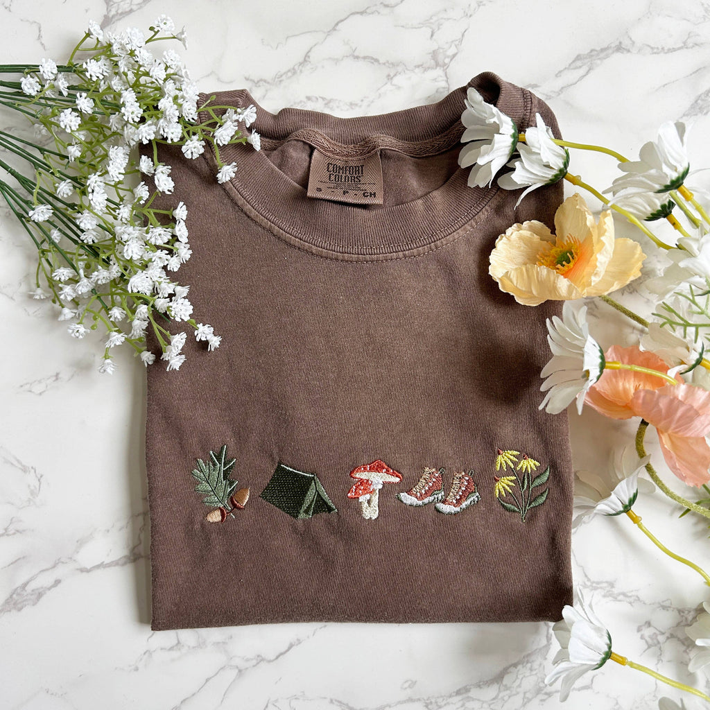 Embroidered Camping Mushroom Outdoorsy Plant Tshirt