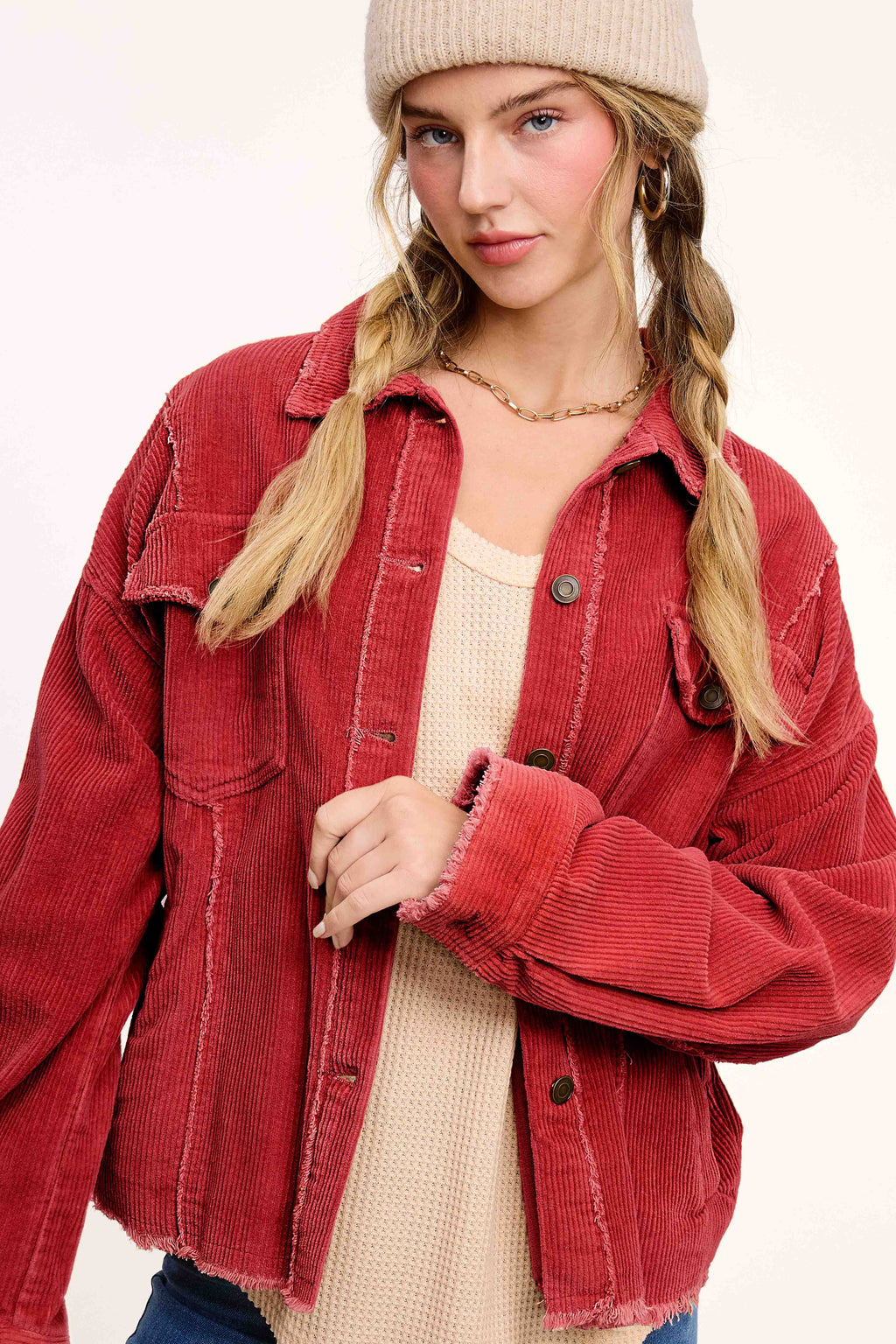 JKT1782-Washed Corduroy Oversized Button Down Jacket
