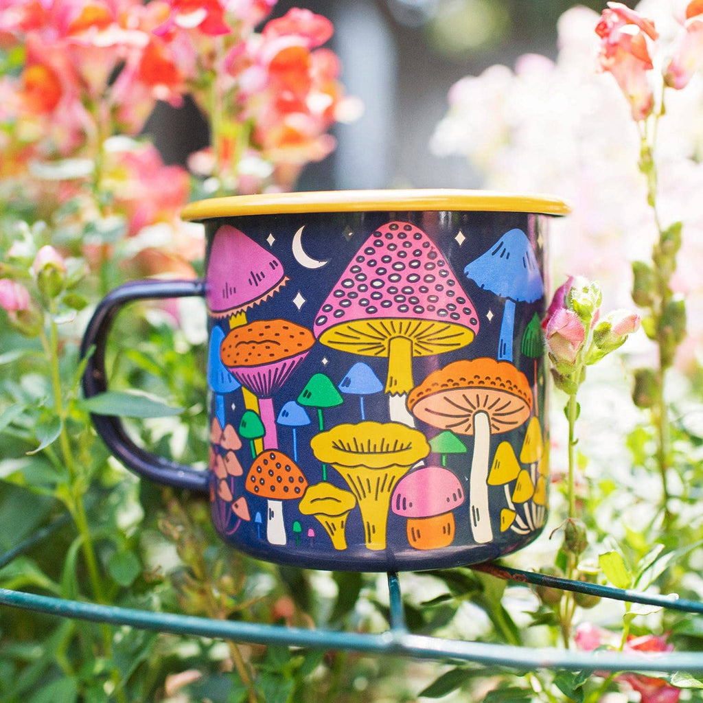 Enamelware Coffee & Camp Mug | Midnight Mushroom | 16 Oz