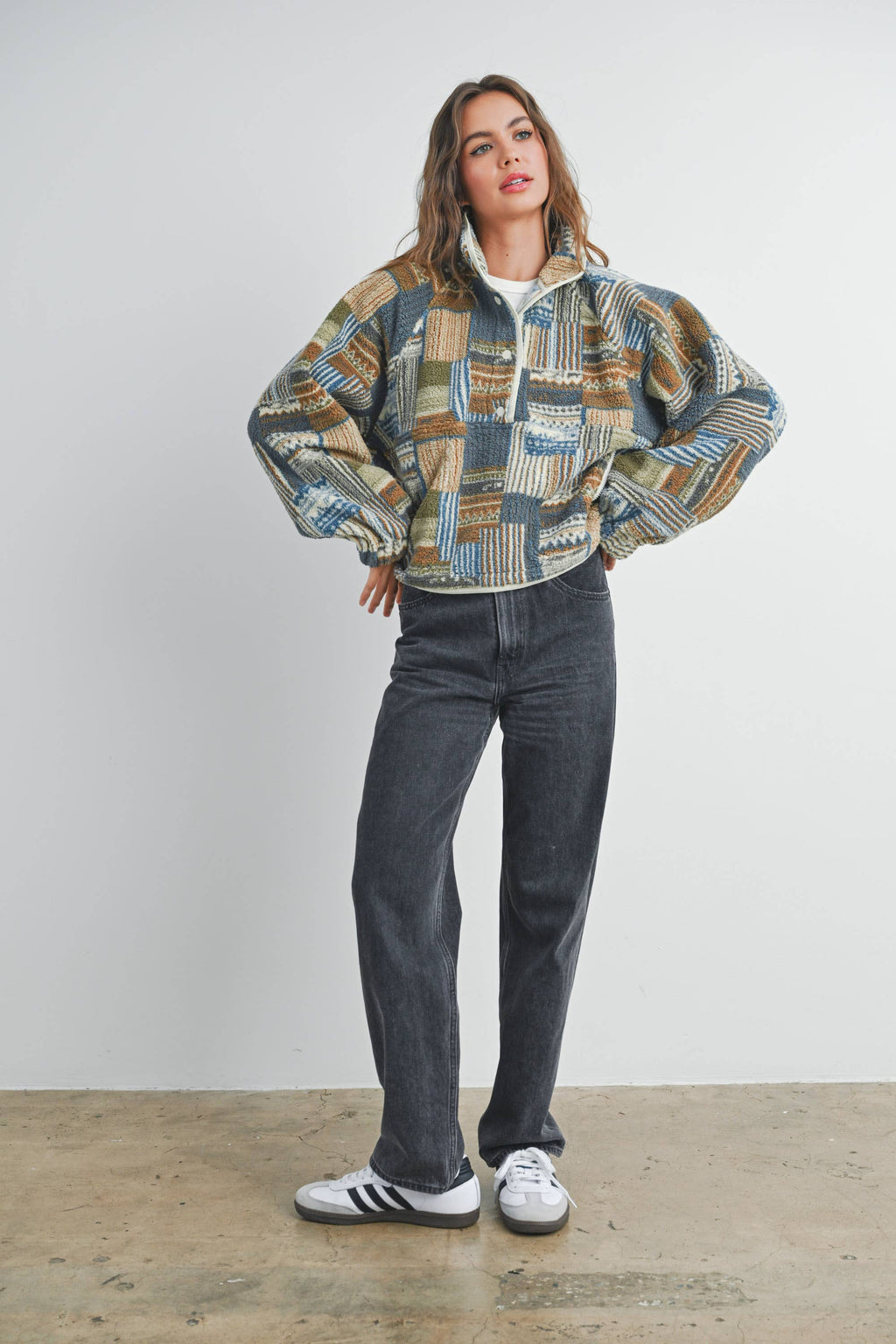 The Gabe Vintage Patchwork Print Multicolor Fleece Sweatshirt