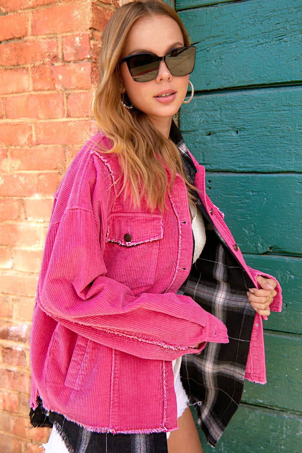 JKT1782-Washed Corduroy Oversized Button Down Jacket