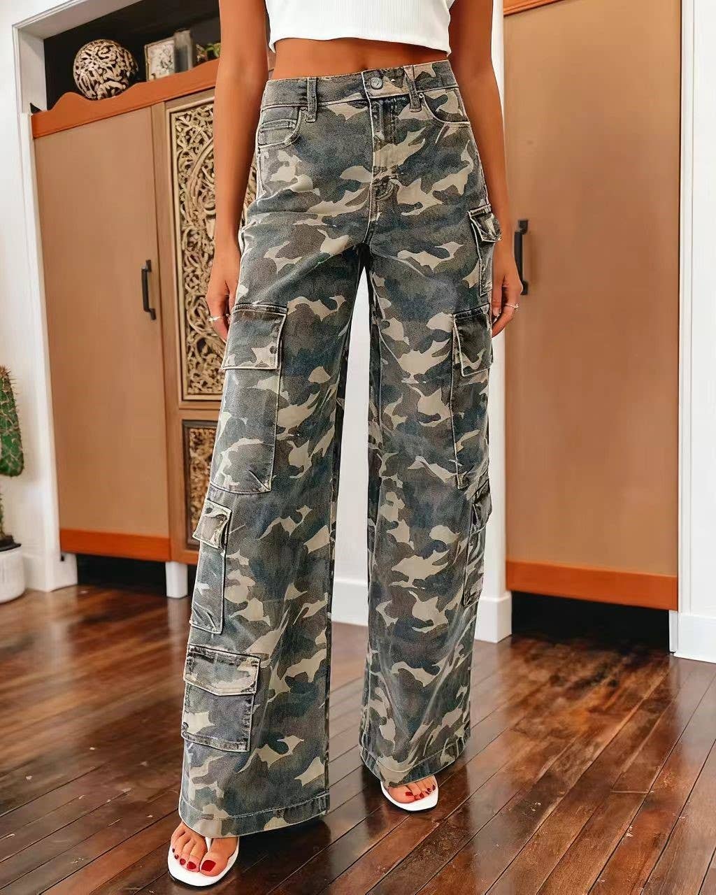 Western Retro Camouflage Print Cargo Pants