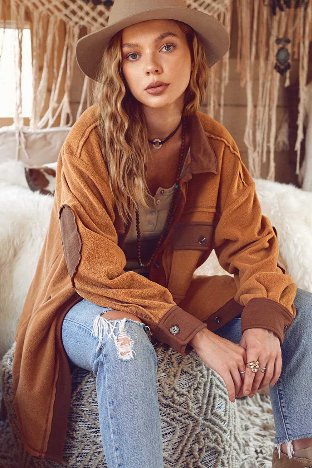 JKT1711-Soft Brushed Button Down Long Sleeve Fleece Shacket