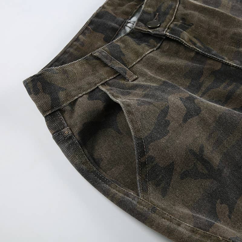 Camouflag wide-leg Jeans straight denim pants