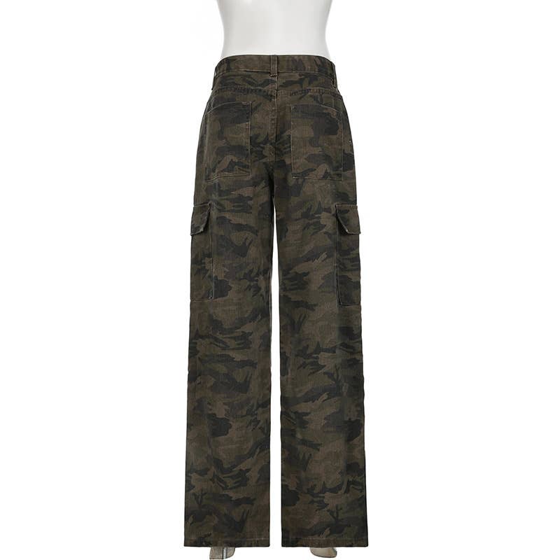 Camouflag wide-leg Jeans straight denim pants