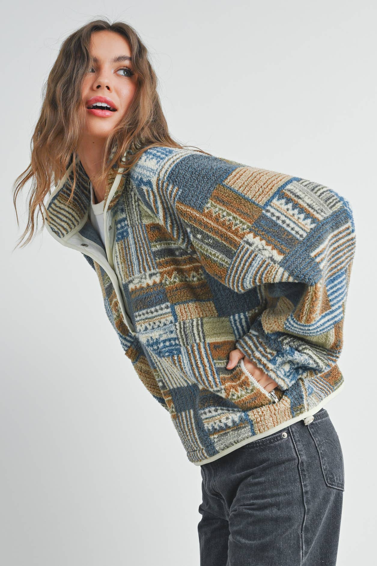 The Gabe Vintage Patchwork Print Multicolor Fleece Sweatshirt