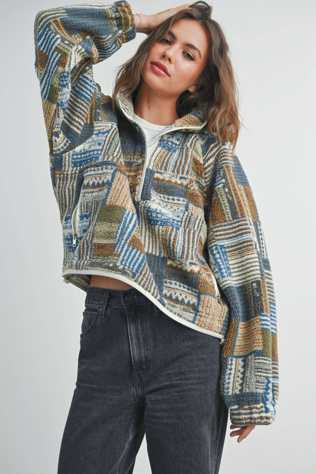 The Gabe Vintage Patchwork Print Multicolor Fleece Sweatshirt