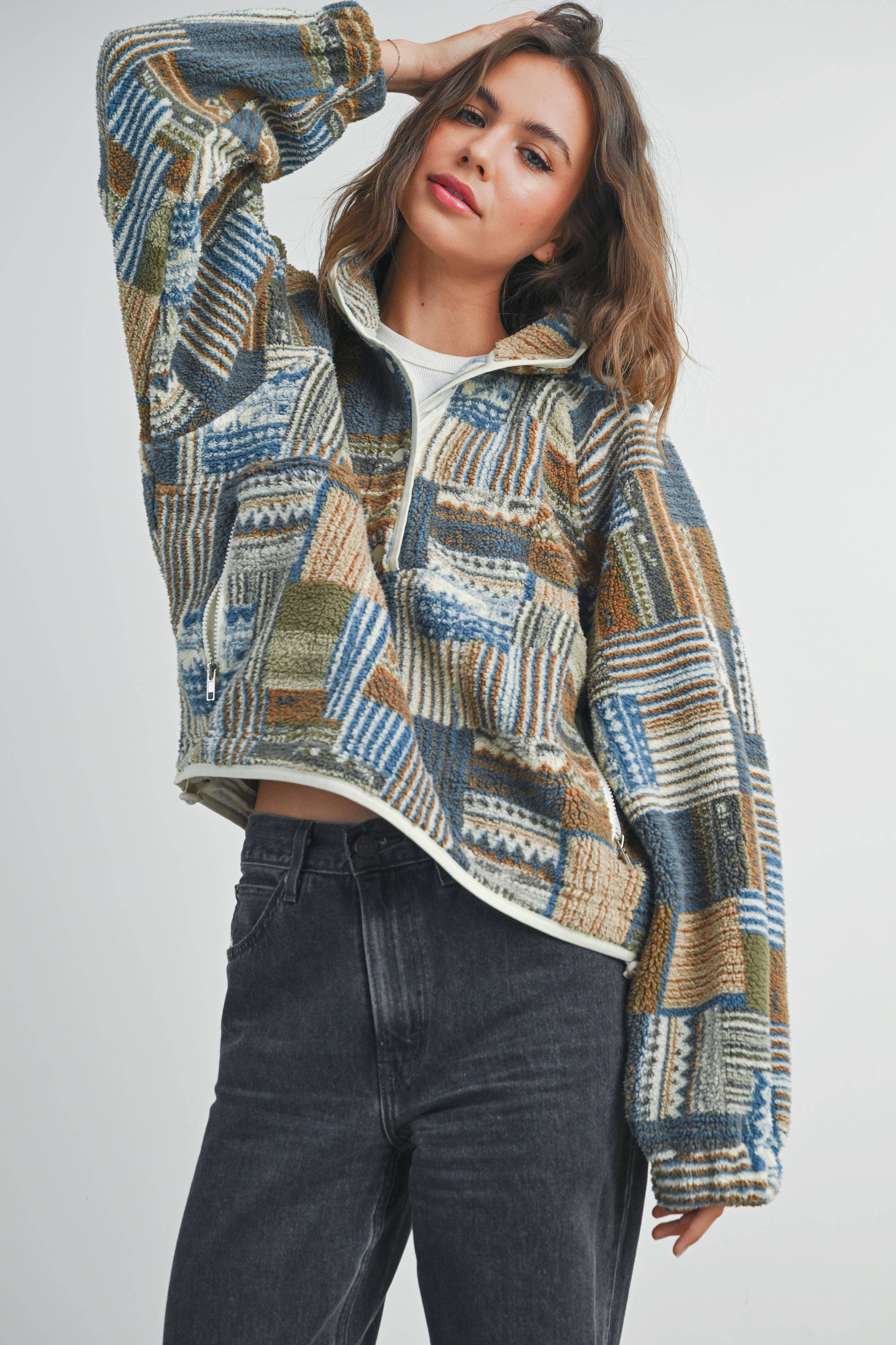 The Gabe Vintage Patchwork Print Multicolor Fleece Sweatshirt