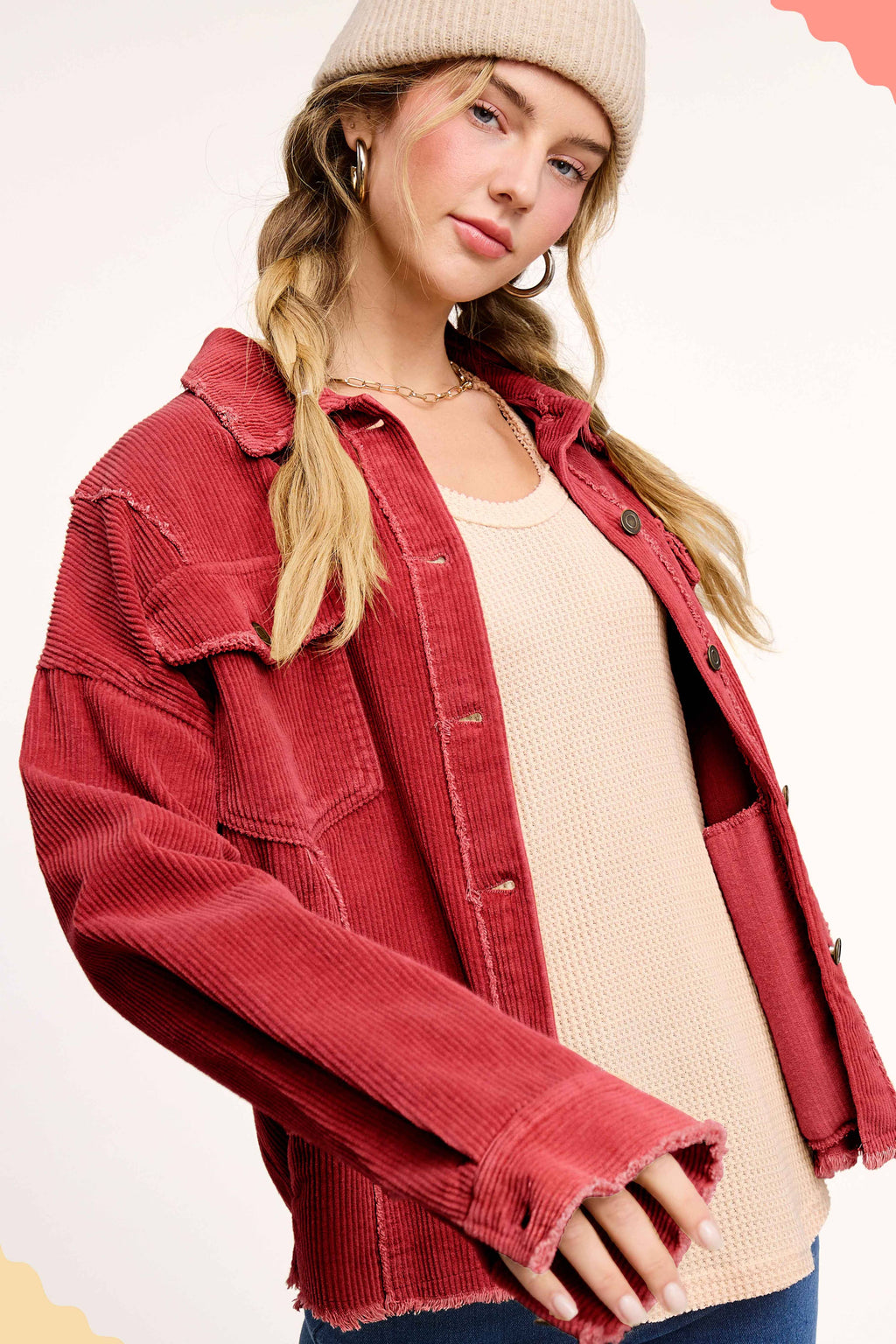JKT1782-Washed Corduroy Oversized Button Down Jacket
