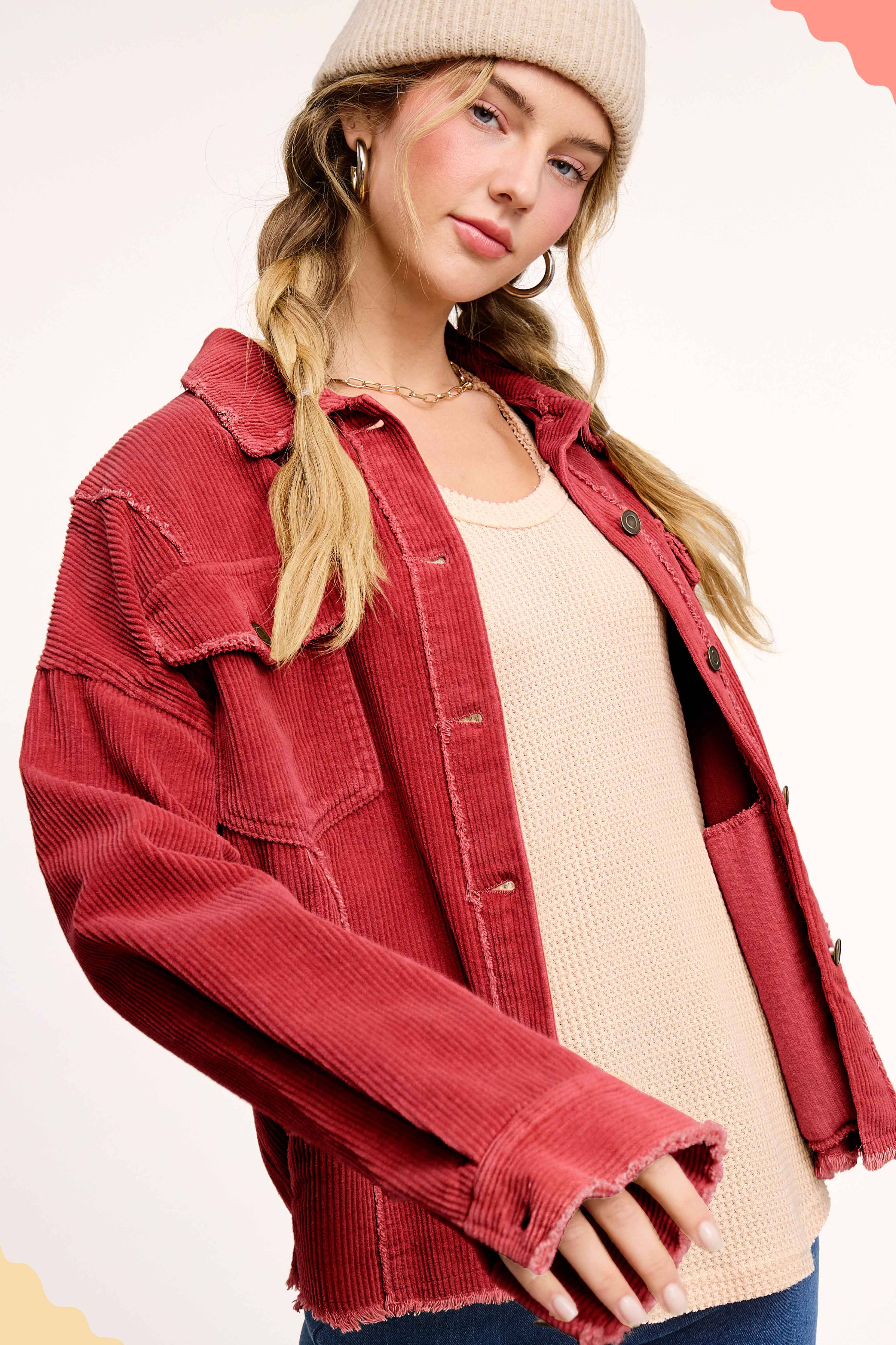 JKT1782-Washed Corduroy Oversized Button Down Jacket