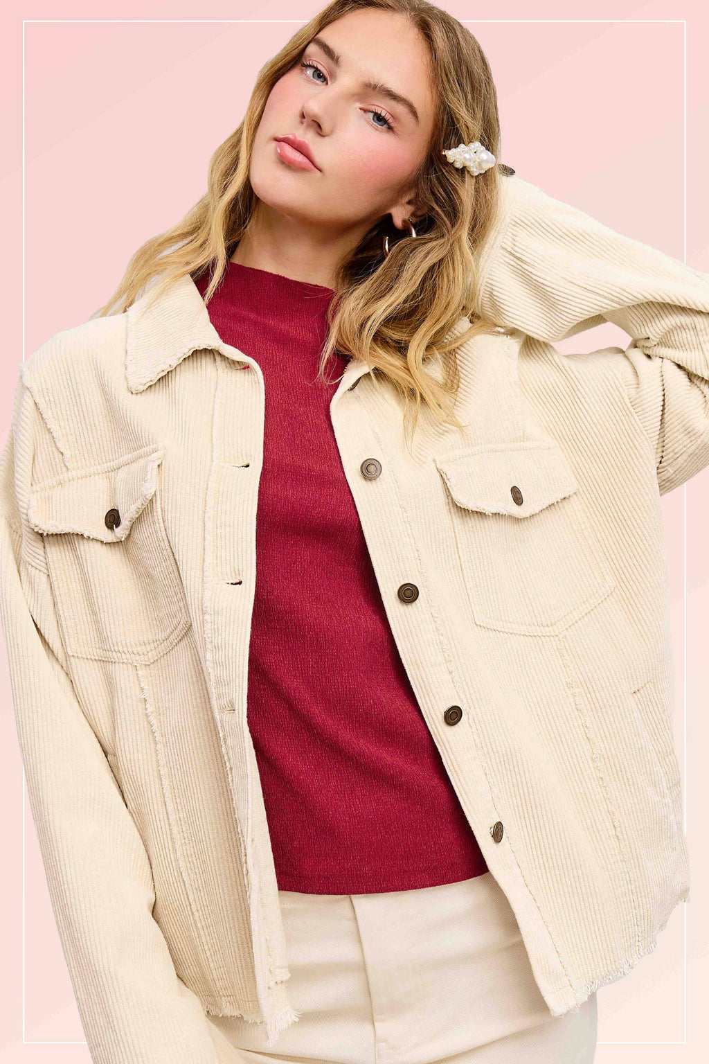 JKT1782-Washed Corduroy Oversized Button Down Jacket