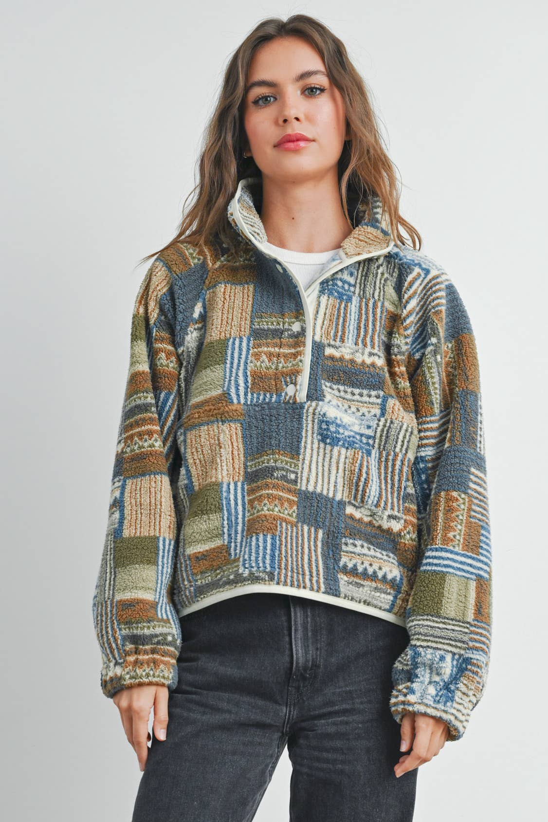 The Gabe Vintage Patchwork Print Multicolor Fleece Sweatshirt