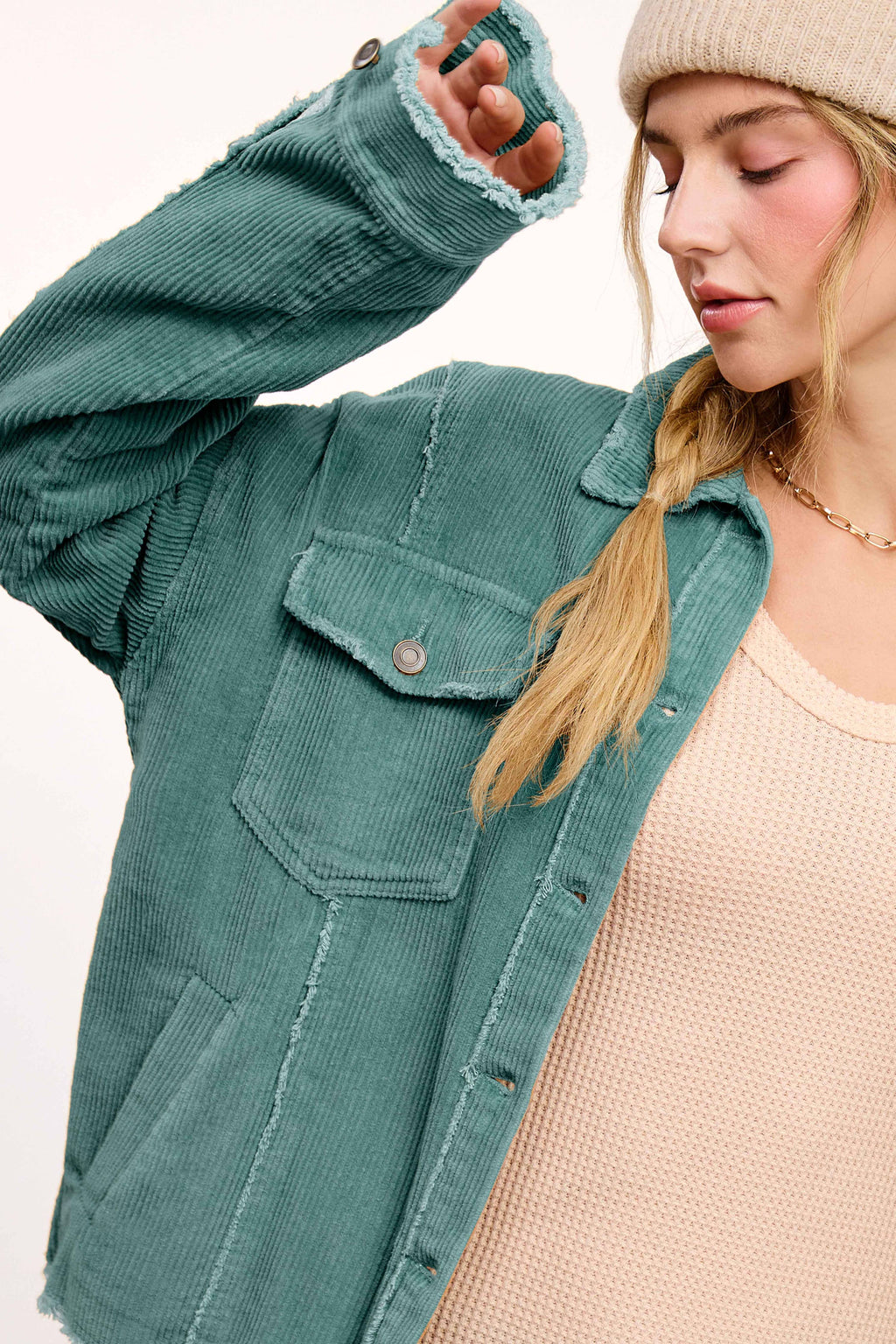 JKT1782-Washed Corduroy Oversized Button Down Jacket