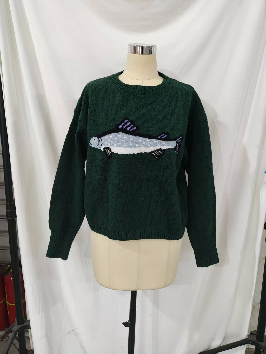 Sardine trout fish knit sweater relaxed pullover 4 colors