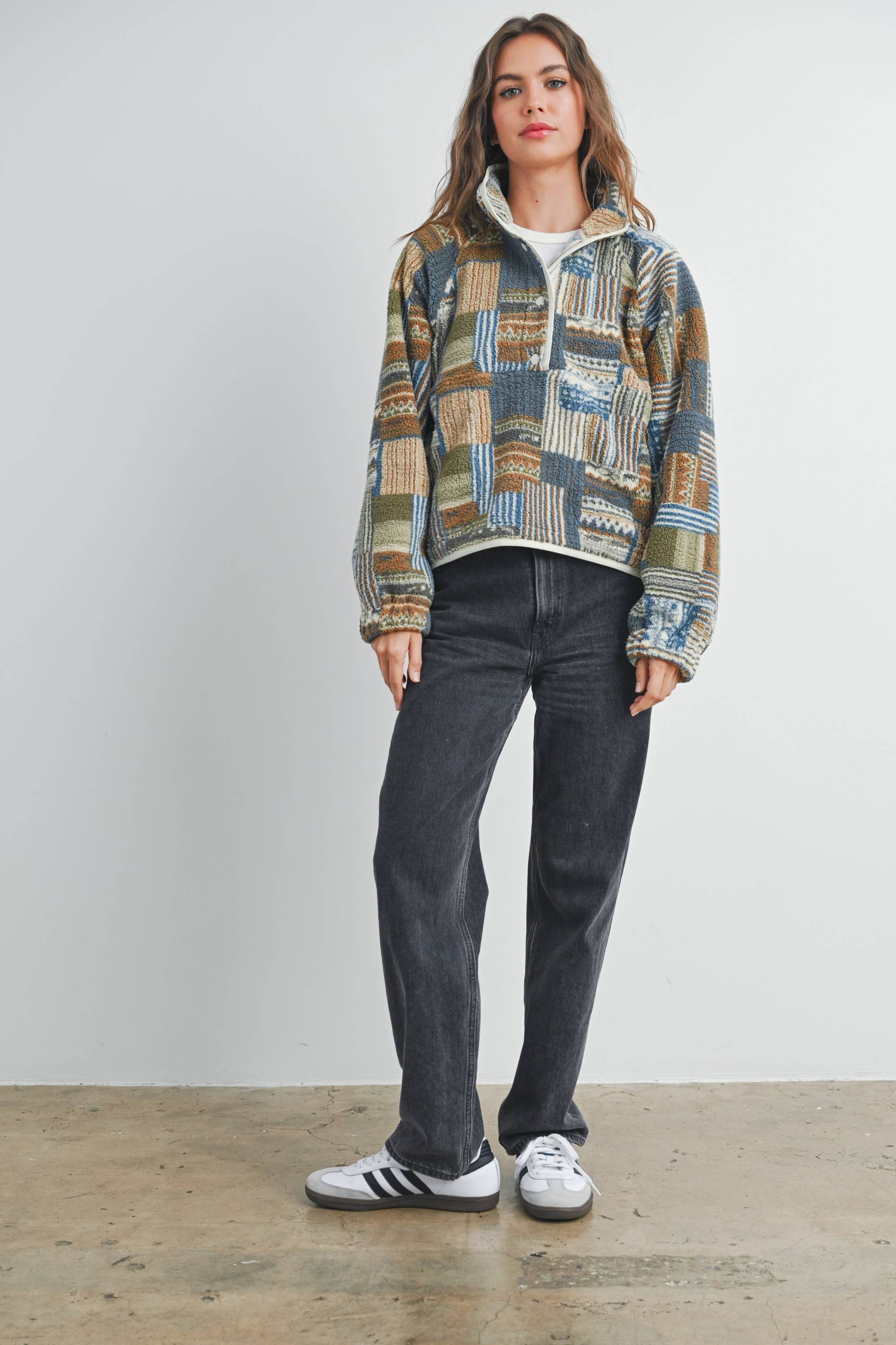 The Gabe Vintage Patchwork Print Multicolor Fleece Sweatshirt