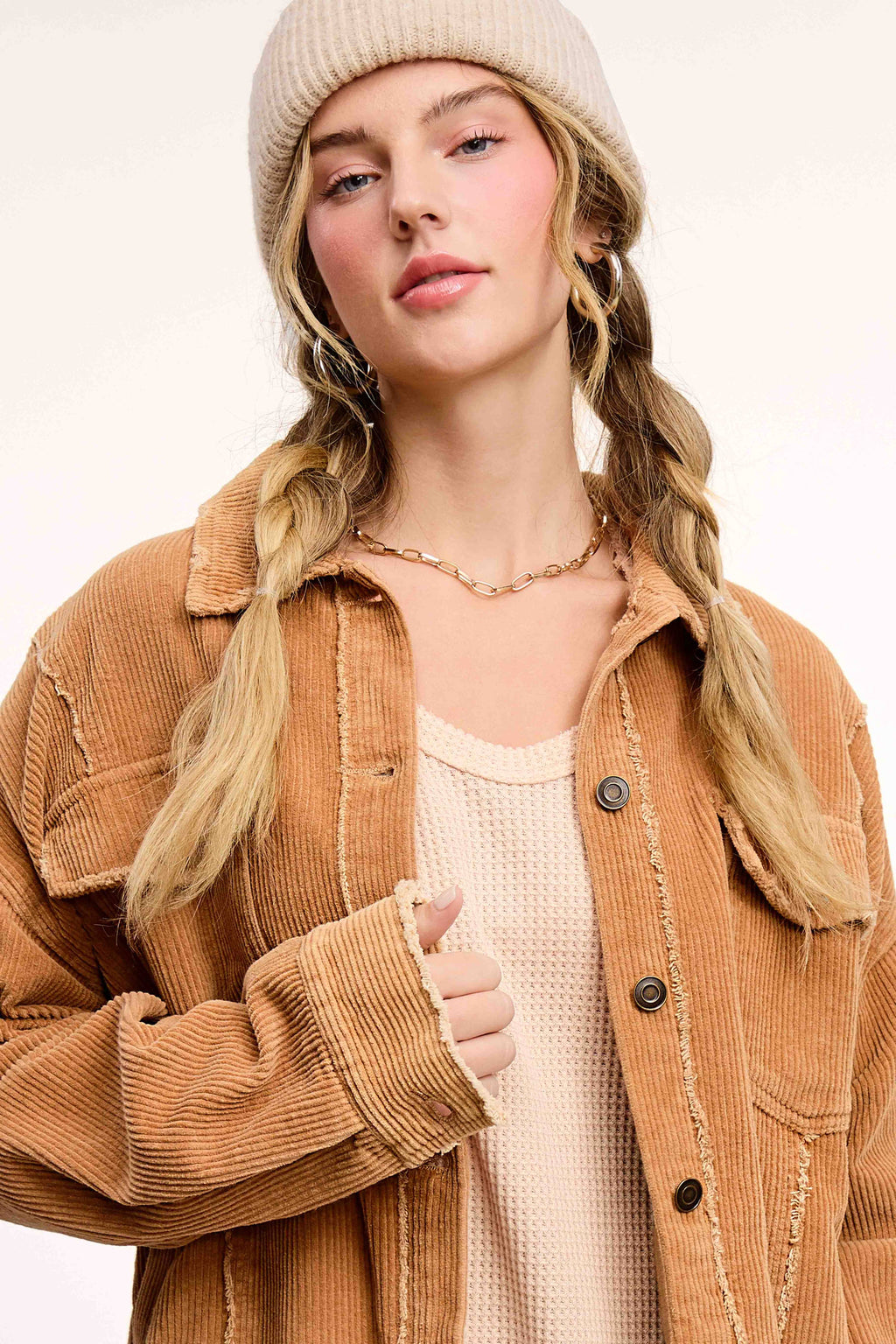 JKT1782-Washed Corduroy Oversized Button Down Jacket