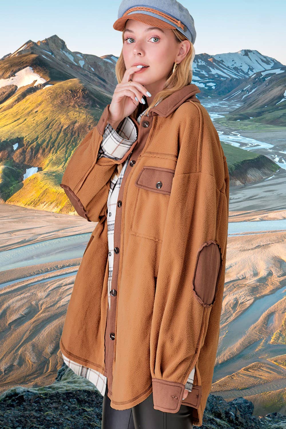 JKT1711-Soft Brushed Button Down Long Sleeve Fleece Shacket