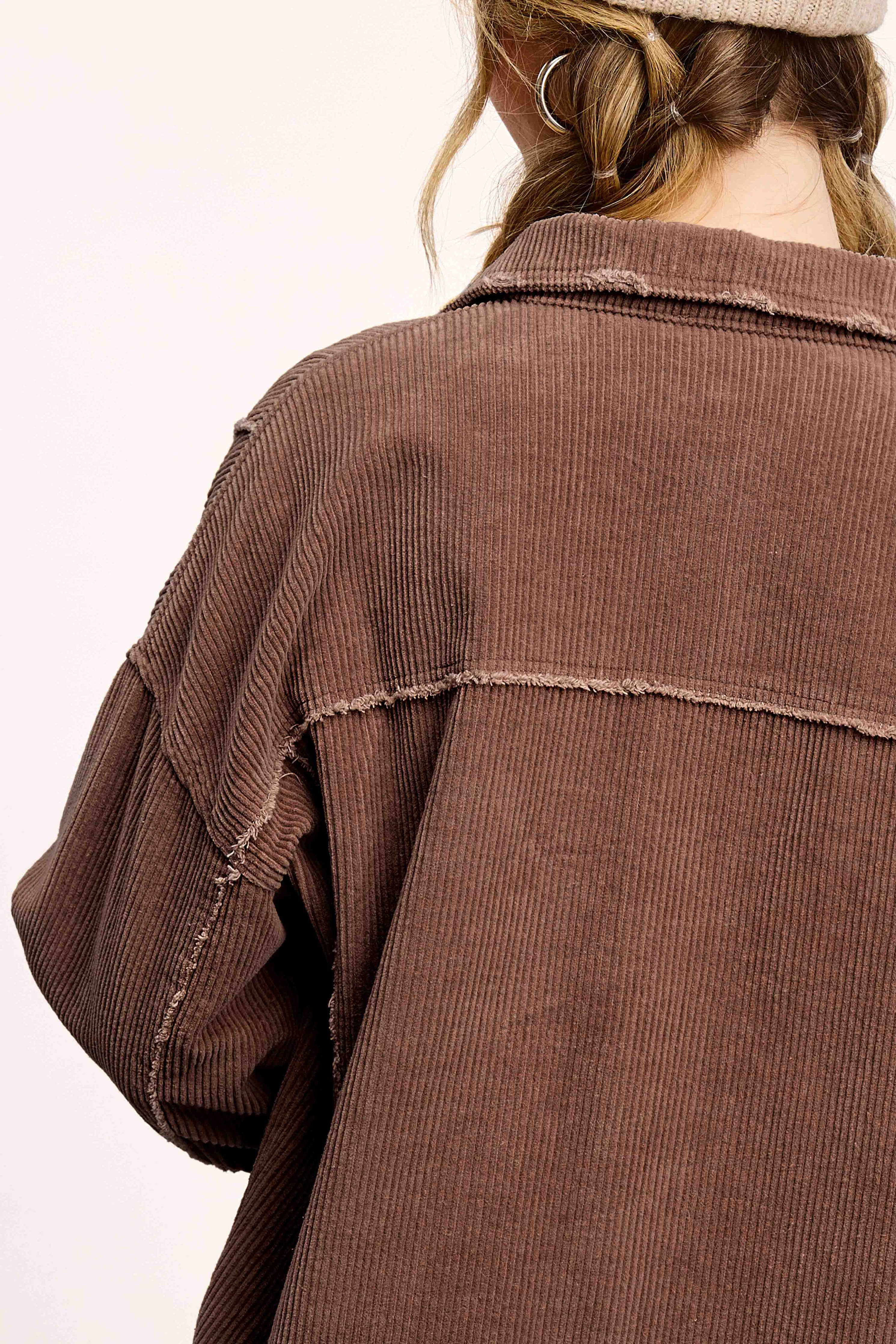JKT1782-Washed Corduroy Oversized Button Down Jacket