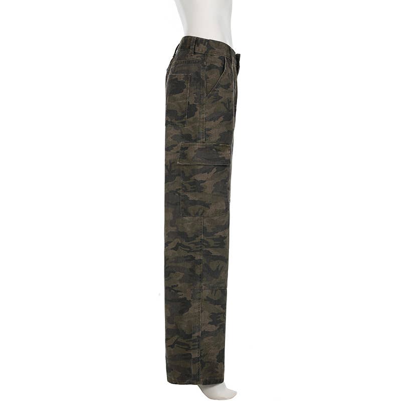 Camouflag wide-leg Jeans straight denim pants