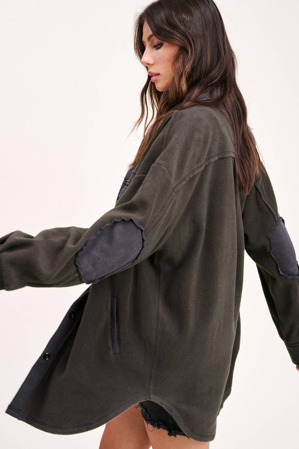 JKT1711-Soft Brushed Button Down Long Sleeve Fleece Shacket
