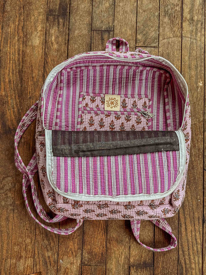 Lavendar Block Printed Backpack