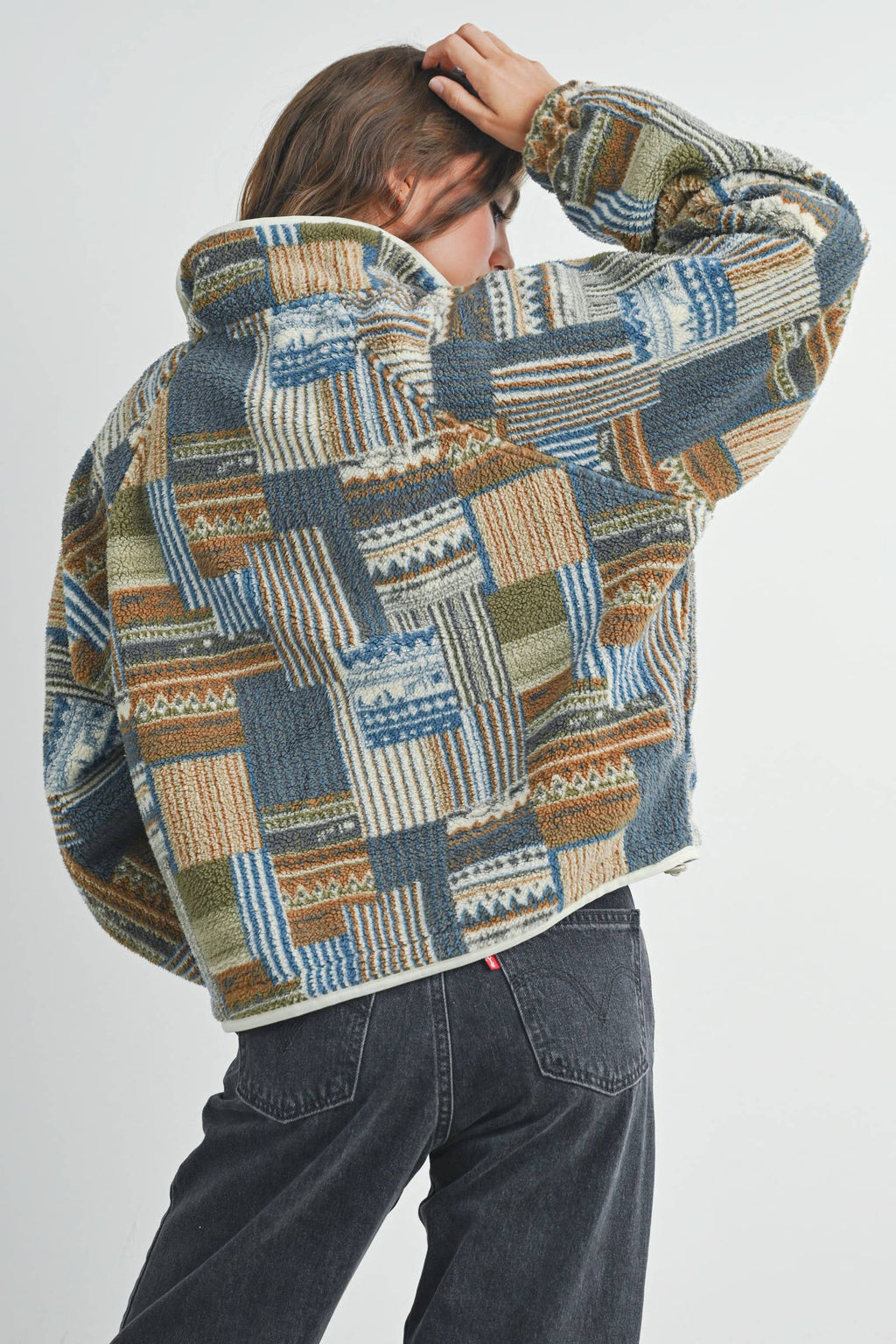 The Gabe Vintage Patchwork Print Multicolor Fleece Sweatshirt