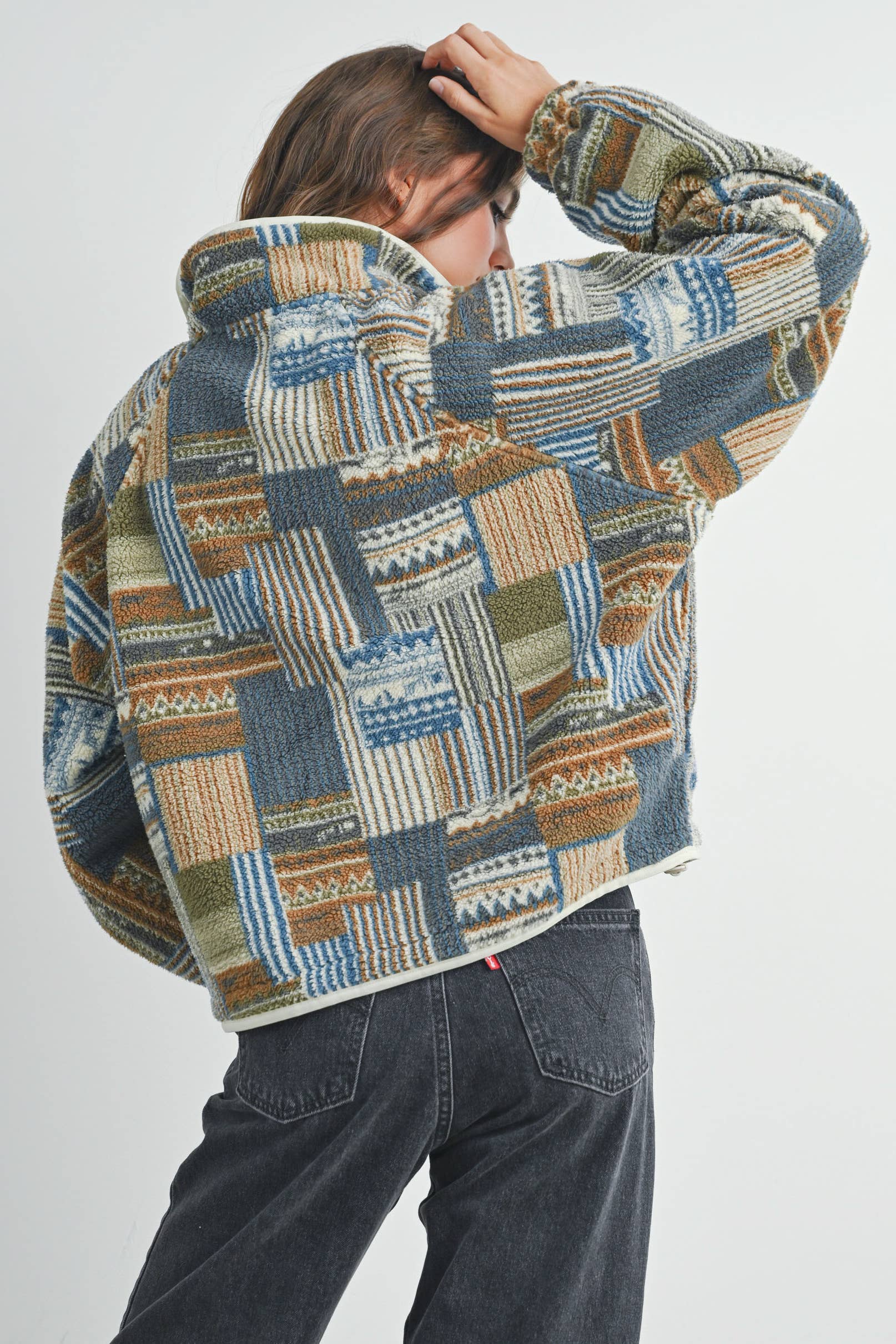 The Gabe Vintage Patchwork Print Multicolor Fleece Sweatshirt