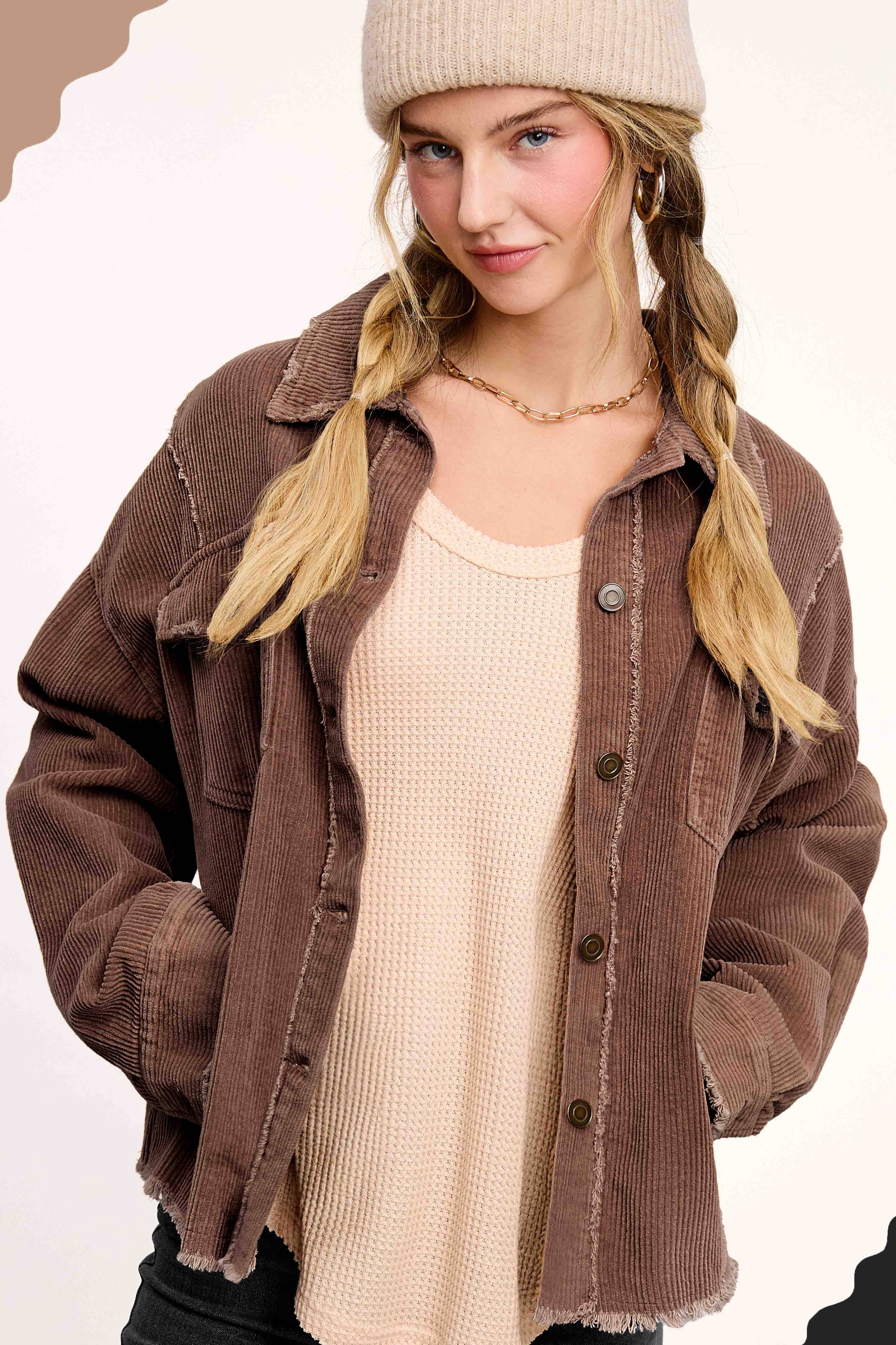 JKT1782-Washed Corduroy Oversized Button Down Jacket