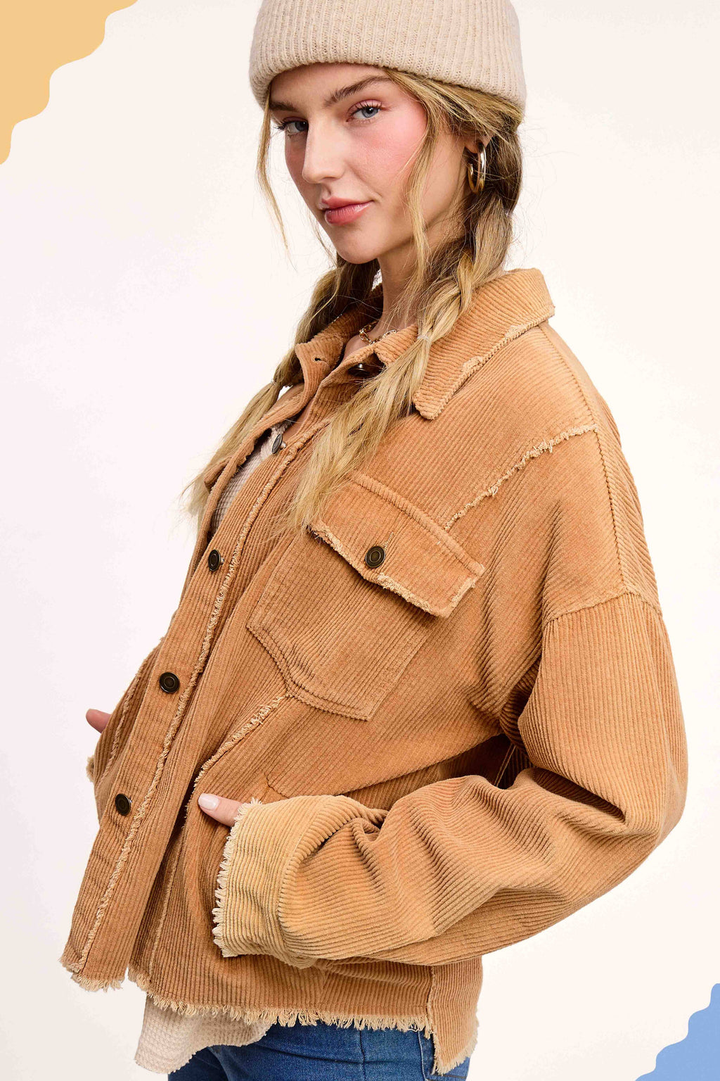 JKT1782-Washed Corduroy Oversized Button Down Jacket