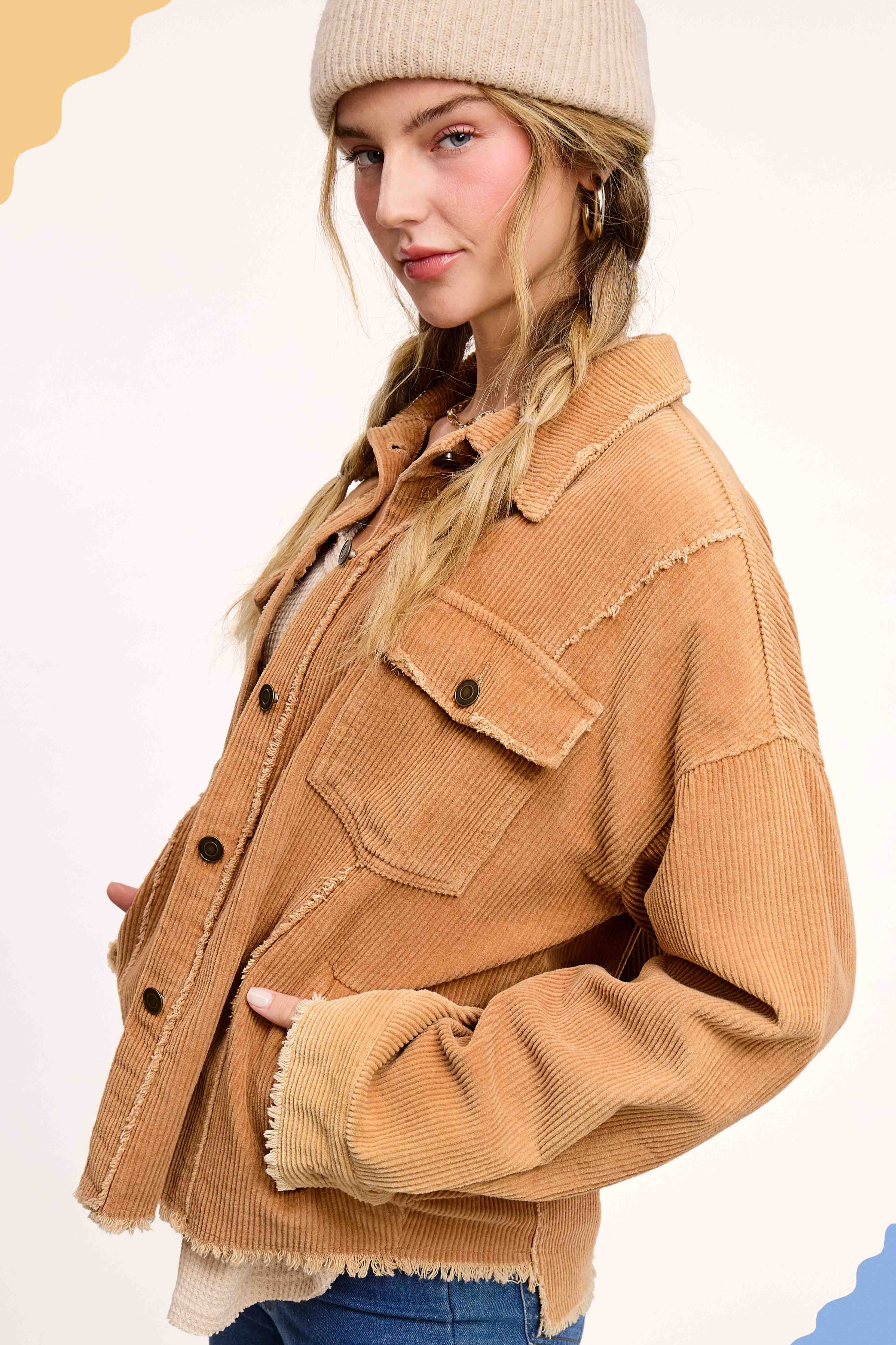 JKT1782-Washed Corduroy Oversized Button Down Jacket