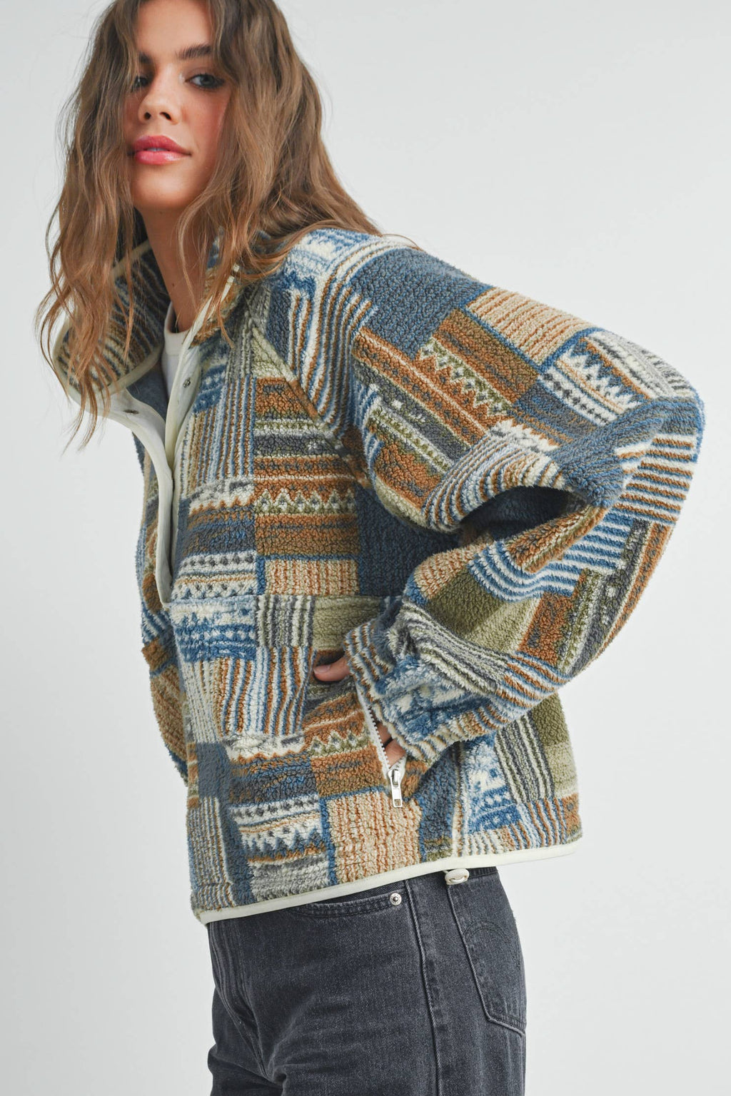 The Gabe Vintage Patchwork Print Multicolor Fleece Sweatshirt