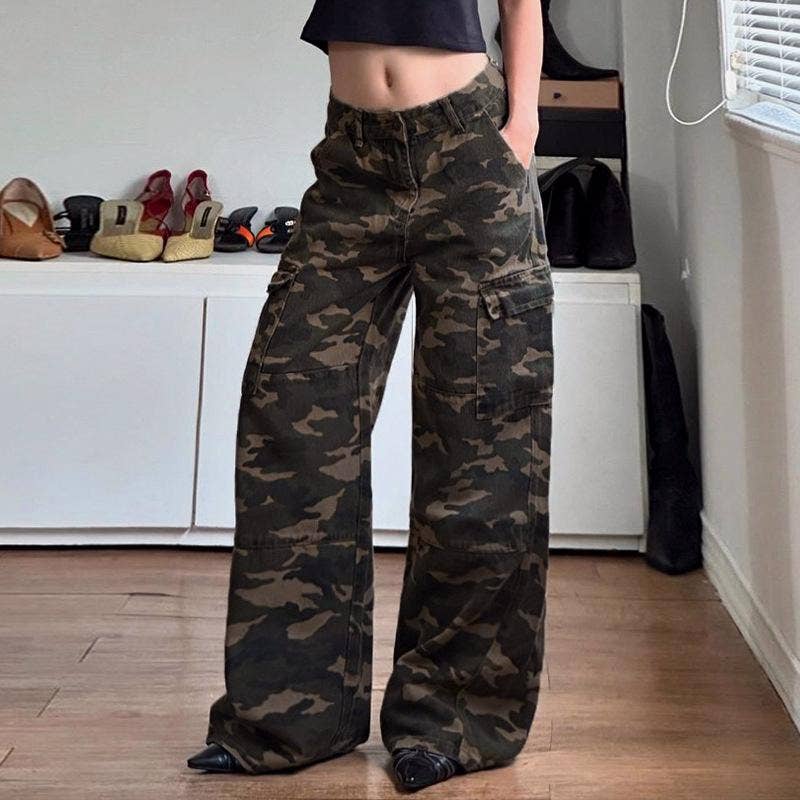 Camouflag wide-leg Jeans straight denim pants